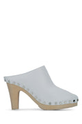 Celine Women's Leather Peep Toe Clogs in Light Blue - view 1