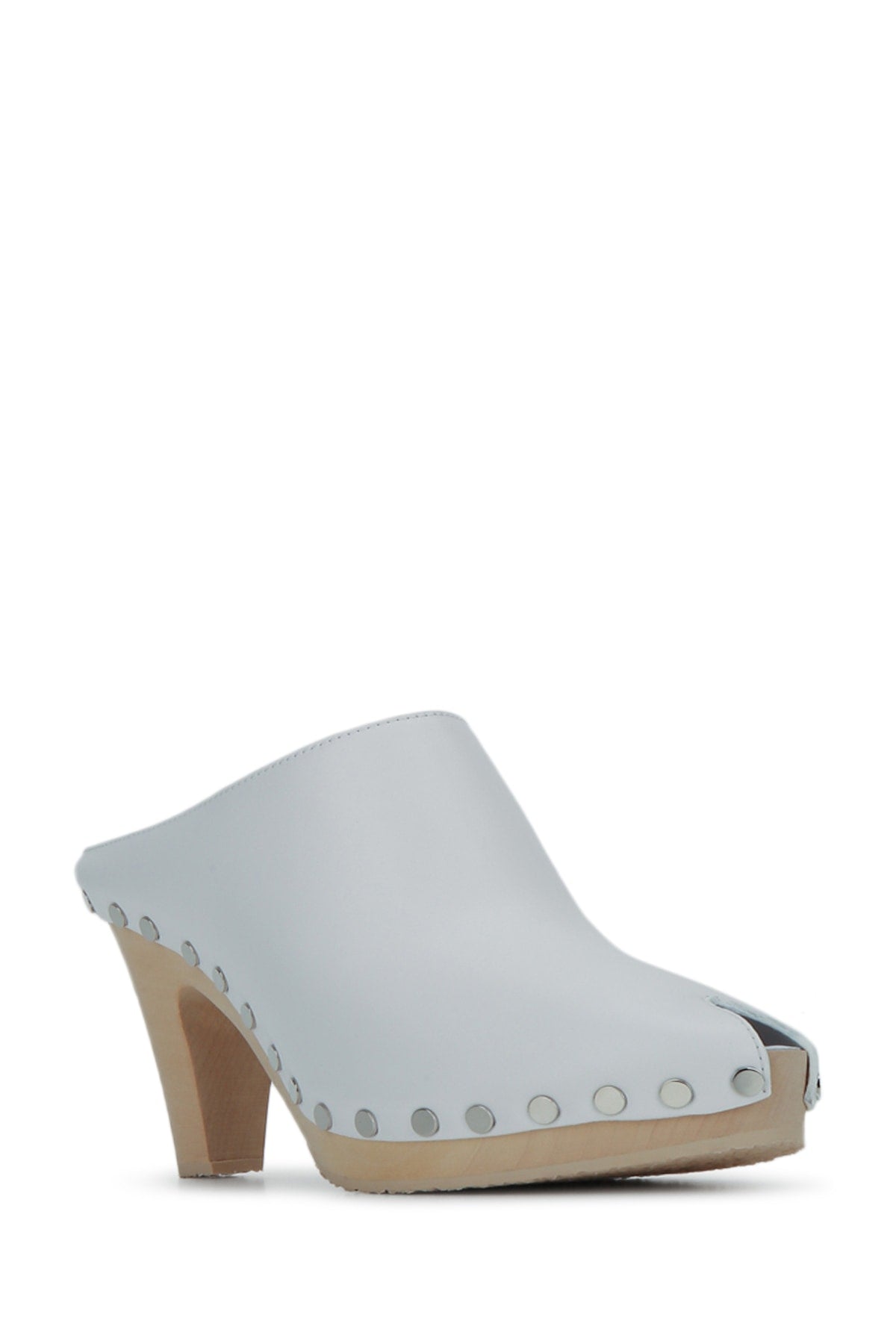 Celine Women's Leather Peep Toe Clogs in Light Blue - view 2