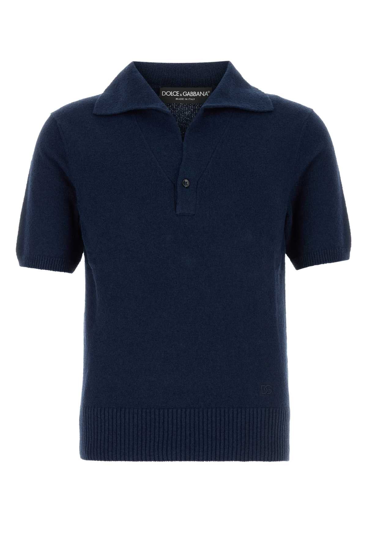 Dolce＆gabbana Men's Cotton Knit Polo in Navy - view 1