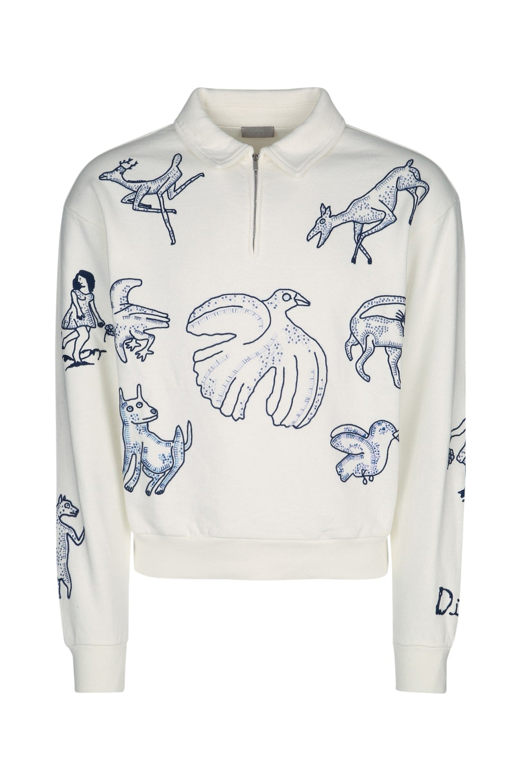 Dior Men's Cotton Embroidered Half Zip Sweatshirt in White - view 1