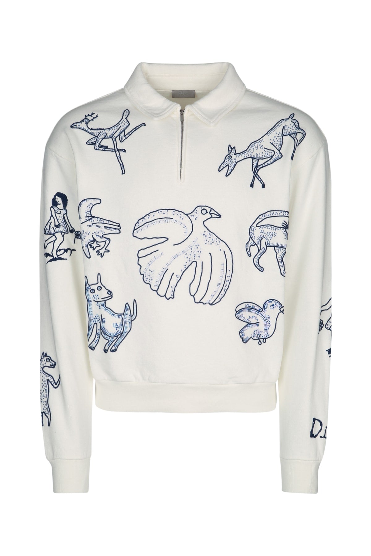 Dior Men's Cotton Embroidered Half Zip Sweatshirt in White - view 1
