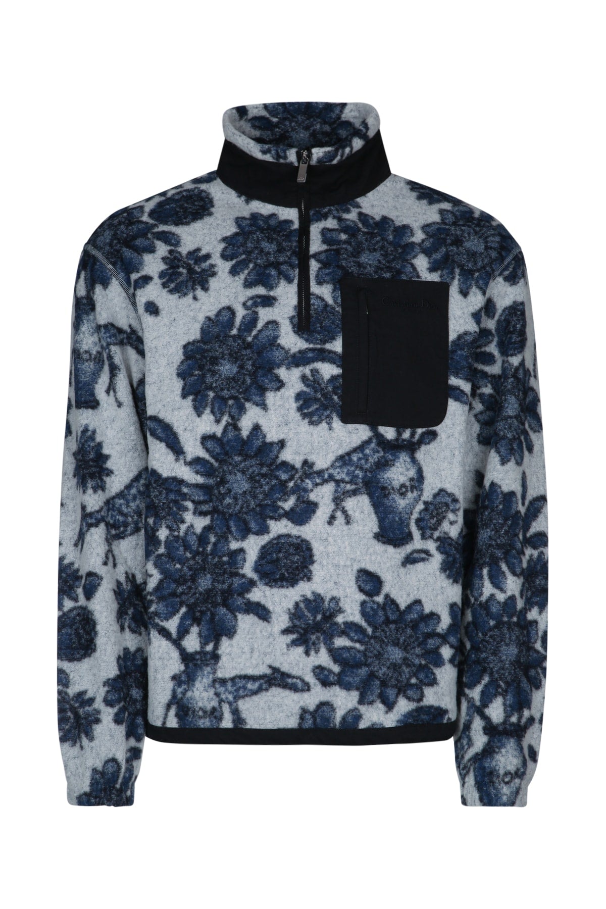 Dior Men's Jacquard Half Zip Sweatshirt in Blue - view 1
