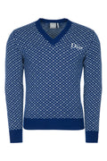 Dior Men's Wool Cannage V-Neck Sweater in Blue - view 1