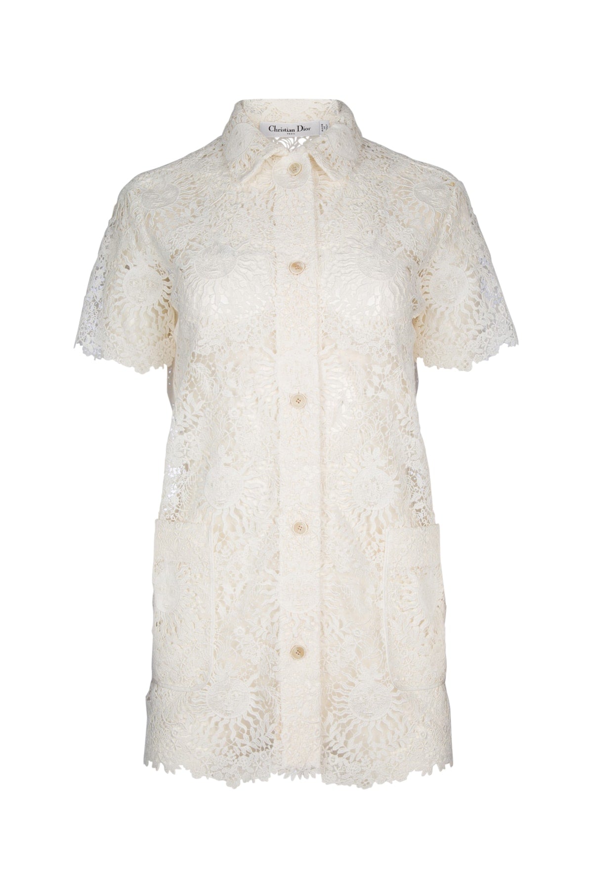Dior Women's Guipure Lace Short Sleeve Shirt in White - view 1
