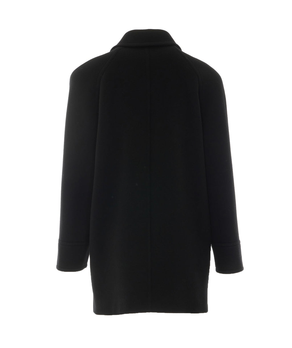 Saint Laurent Women's Double Breasted Coat in Black Silk - view 2