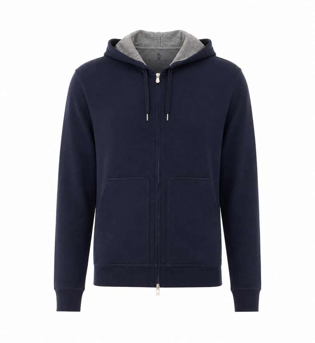 Brunello Cucinelli Men's Double Fabric Zip Up in Blue - view 1