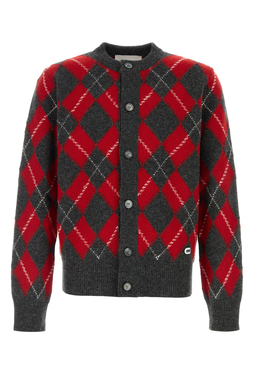 Ami Paris Men's Embroidered Wool Cardigan in Red/Navy - view 1