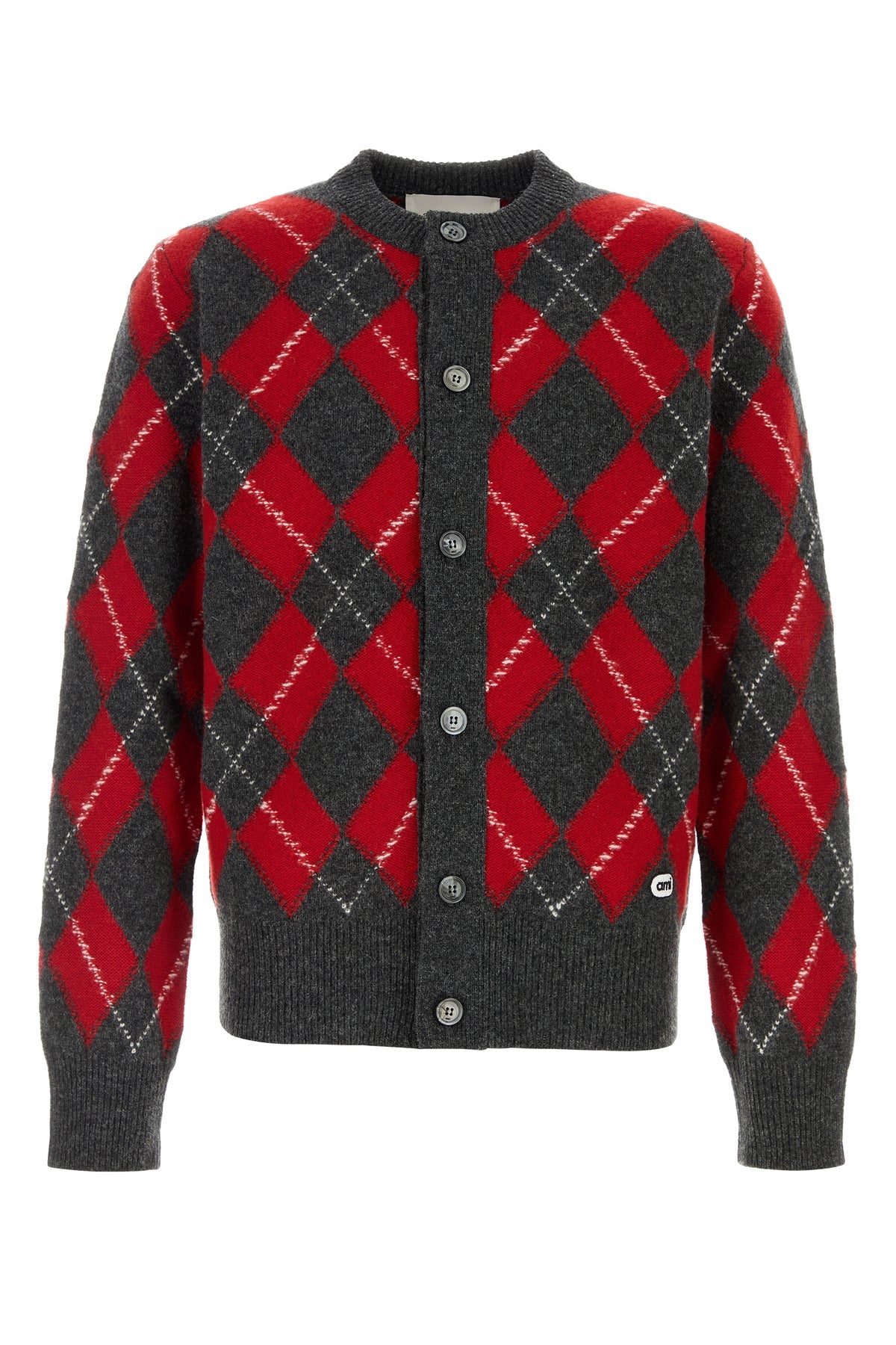 Ami Paris Men's Embroidered Wool Cardigan in Red/Navy - view 1