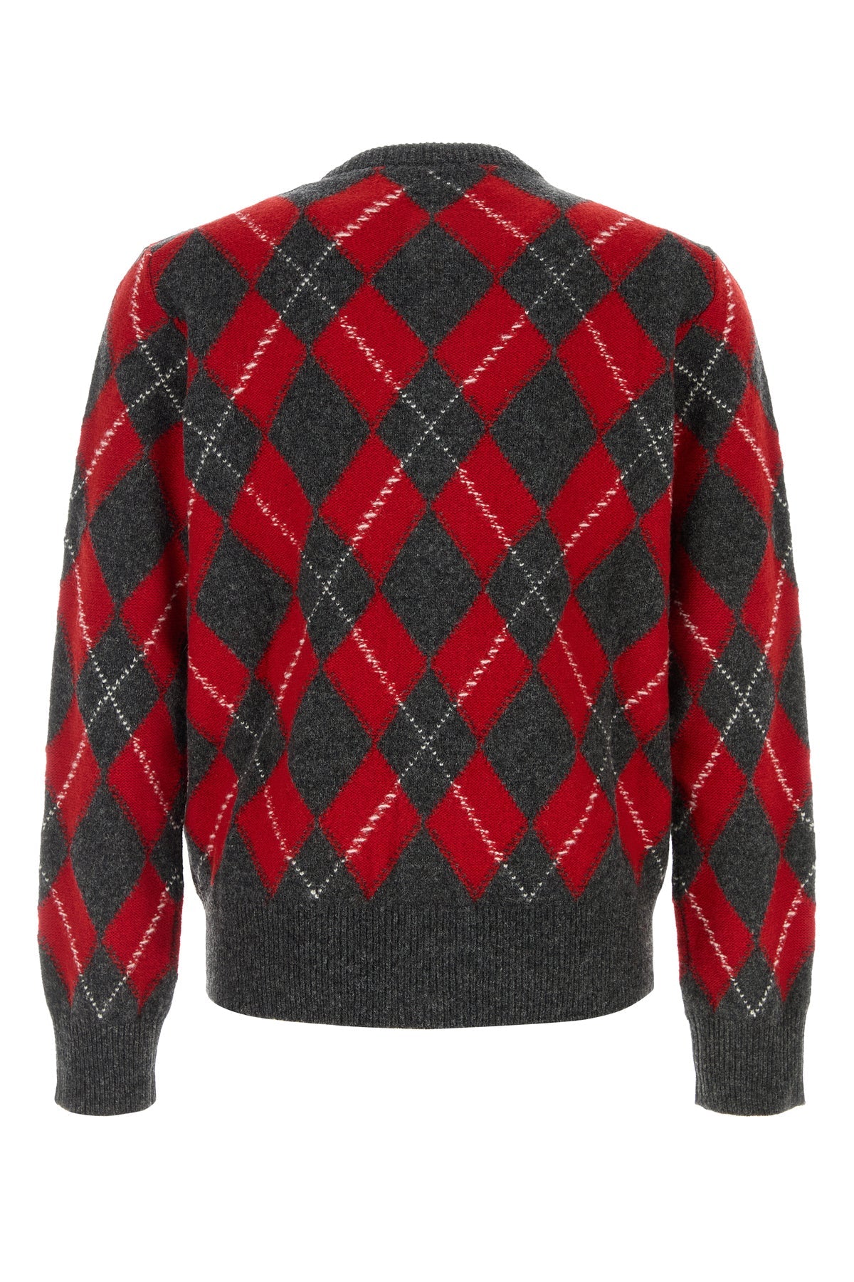 Ami Paris Men's Embroidered Wool Cardigan in Red/Navy - view 2