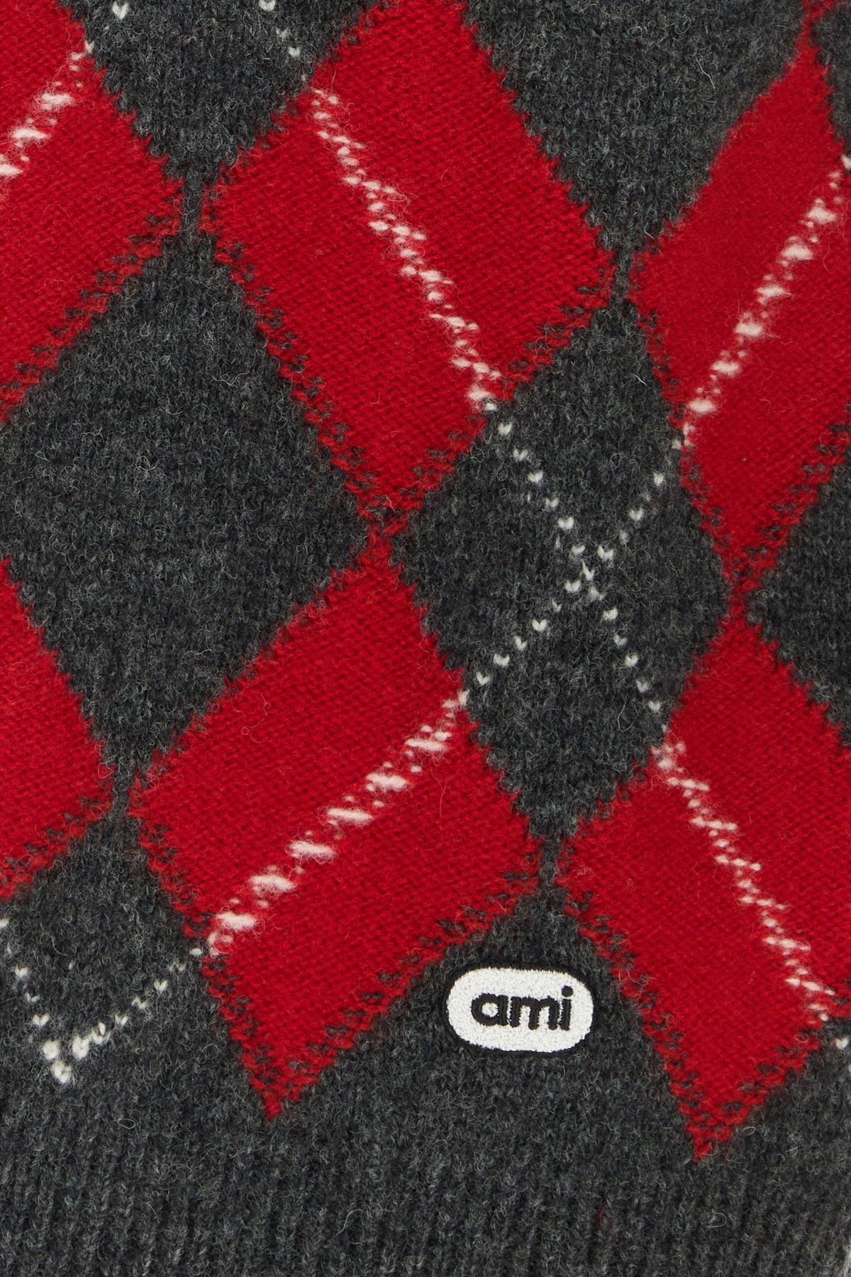 Ami Paris Men's Embroidered Wool Cardigan in Red/Navy - view 3