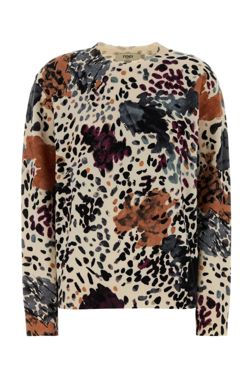 Fendi Women's Leopard Wool Cashmere Pullover in Brown - view 1