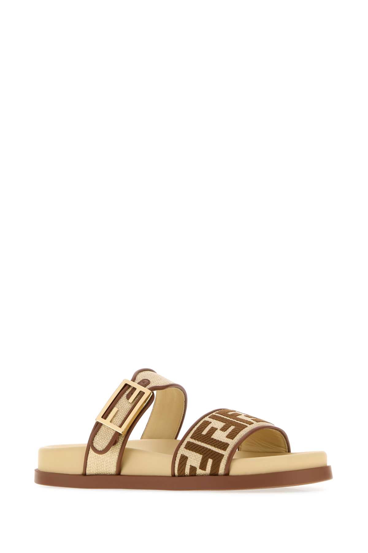 Fendi Women's Raffia FF Slide Sandals in Beige - view 2