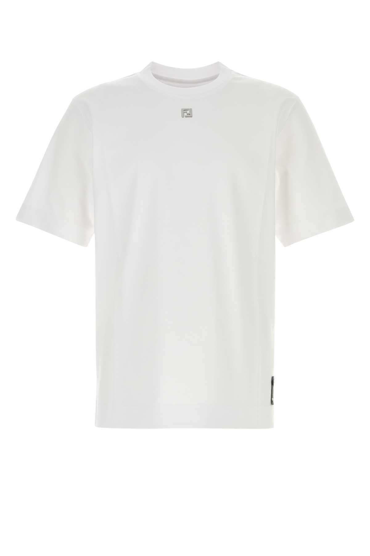 Fendi Men's Cotton T-Shirt with Metal FF in White - view 1