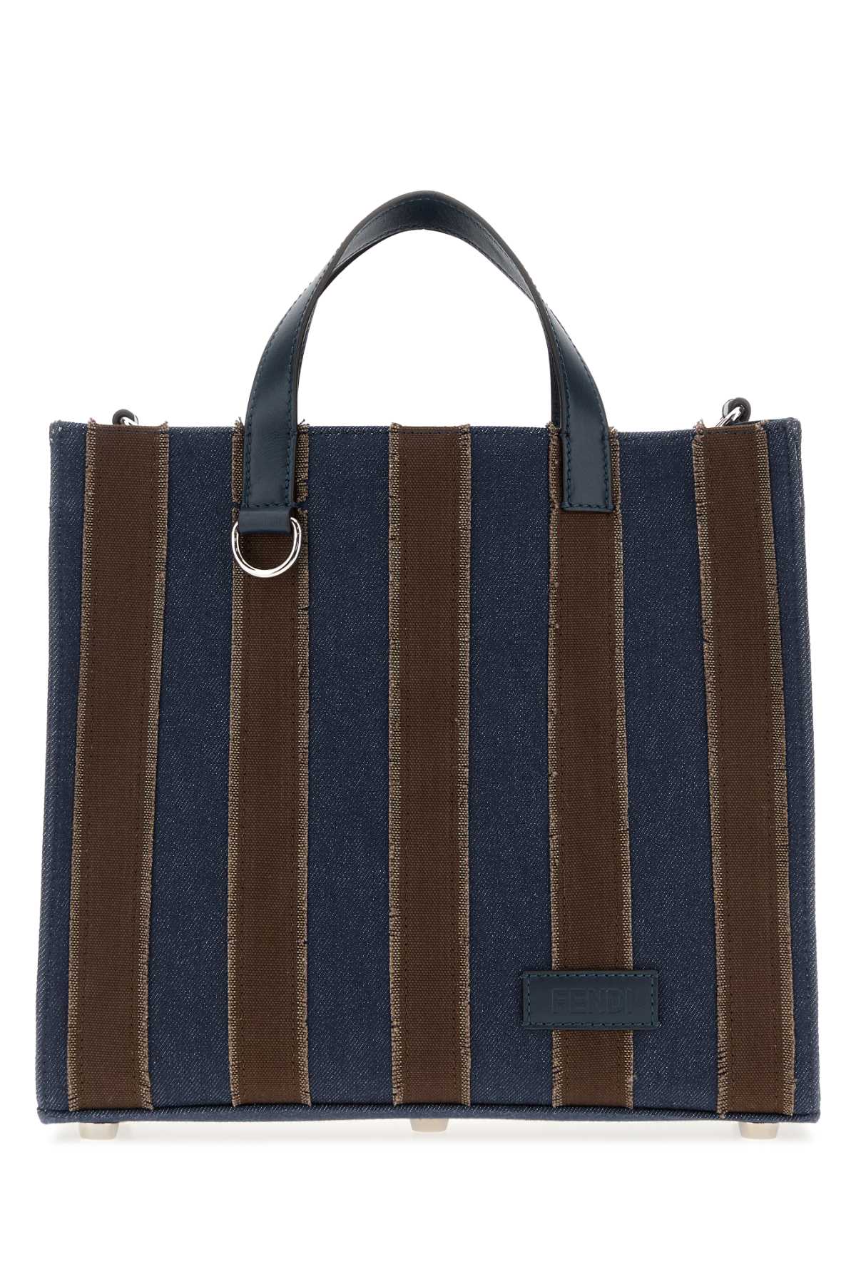 Fendi Men's Stripe Canvas Small Shopper in Navy - view 1