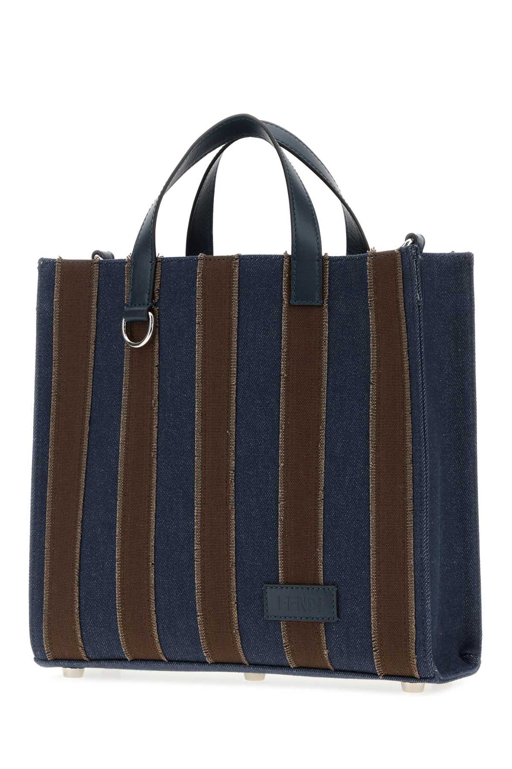 Fendi Men's Stripe Canvas Small Shopper in Navy - view 2