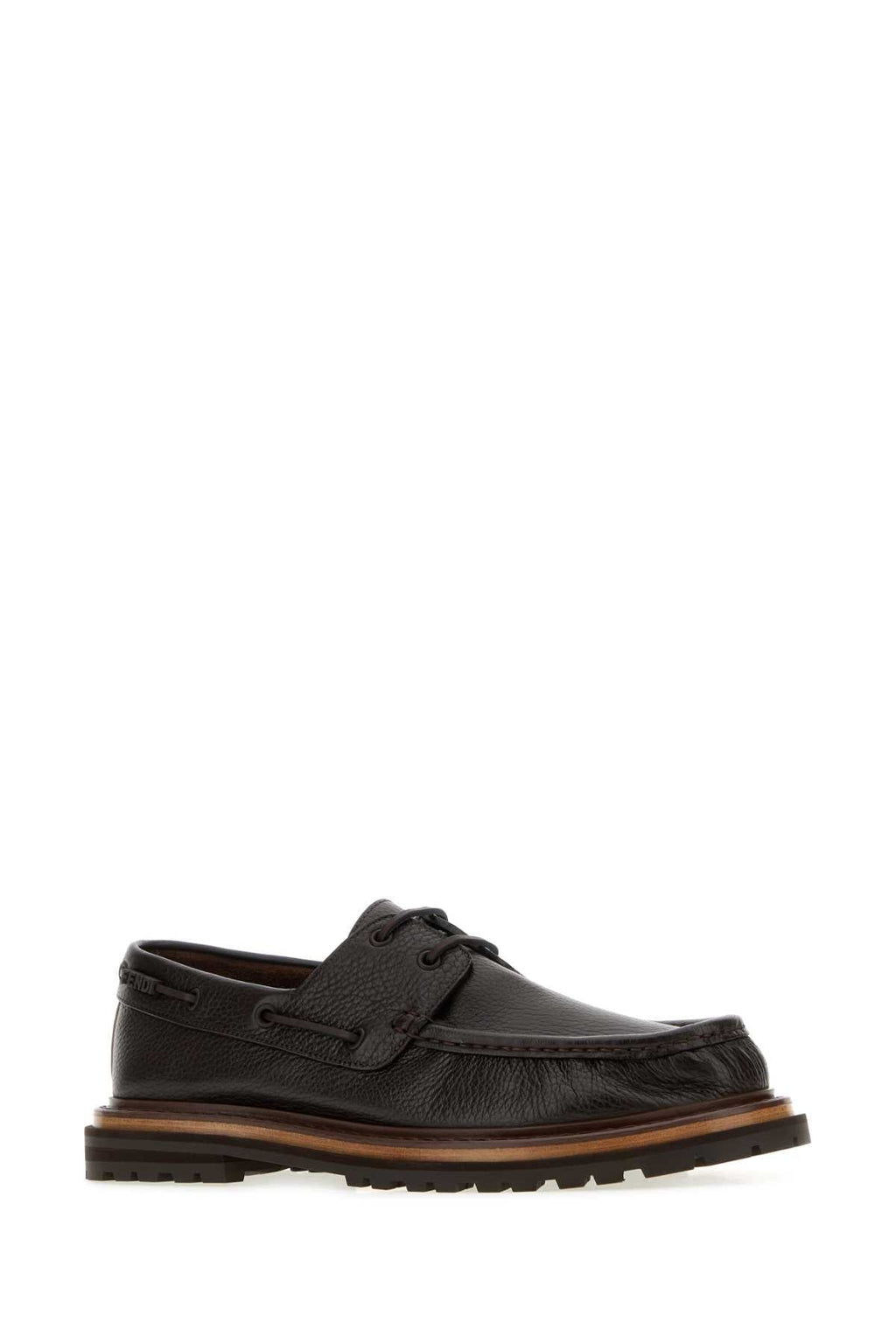 Fendi Men's Leather Boat Shoes in Brown - view 2