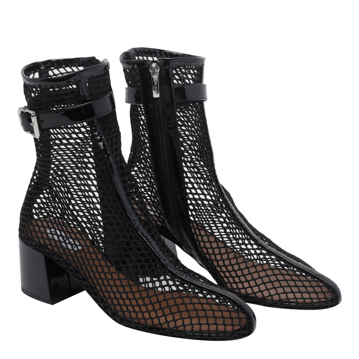 Alaia Women's Fishnet Pump Booties in Black Patent Leather - view 2