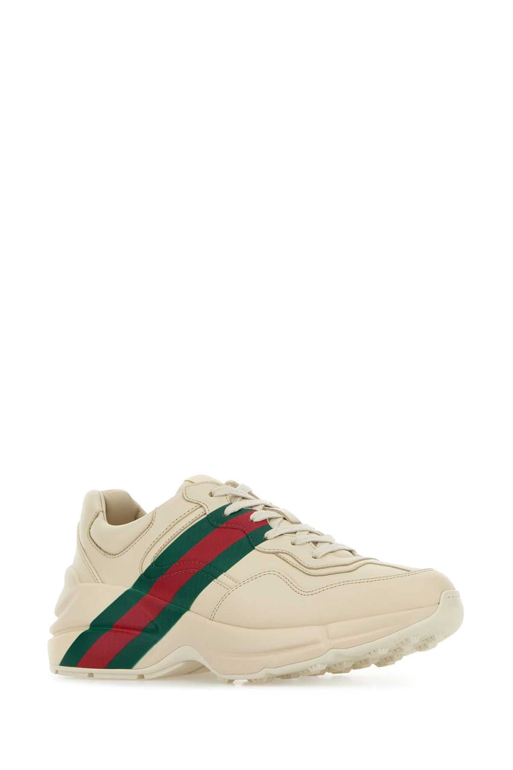 Gucci Women's Web Leather Sneakers in Beige - view 2