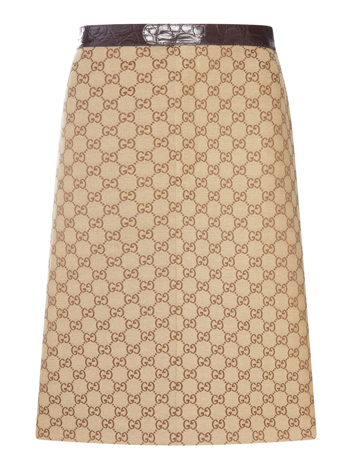 Gucci Women's GG Canvas Midi Skirt in Camel Cotton - view 1