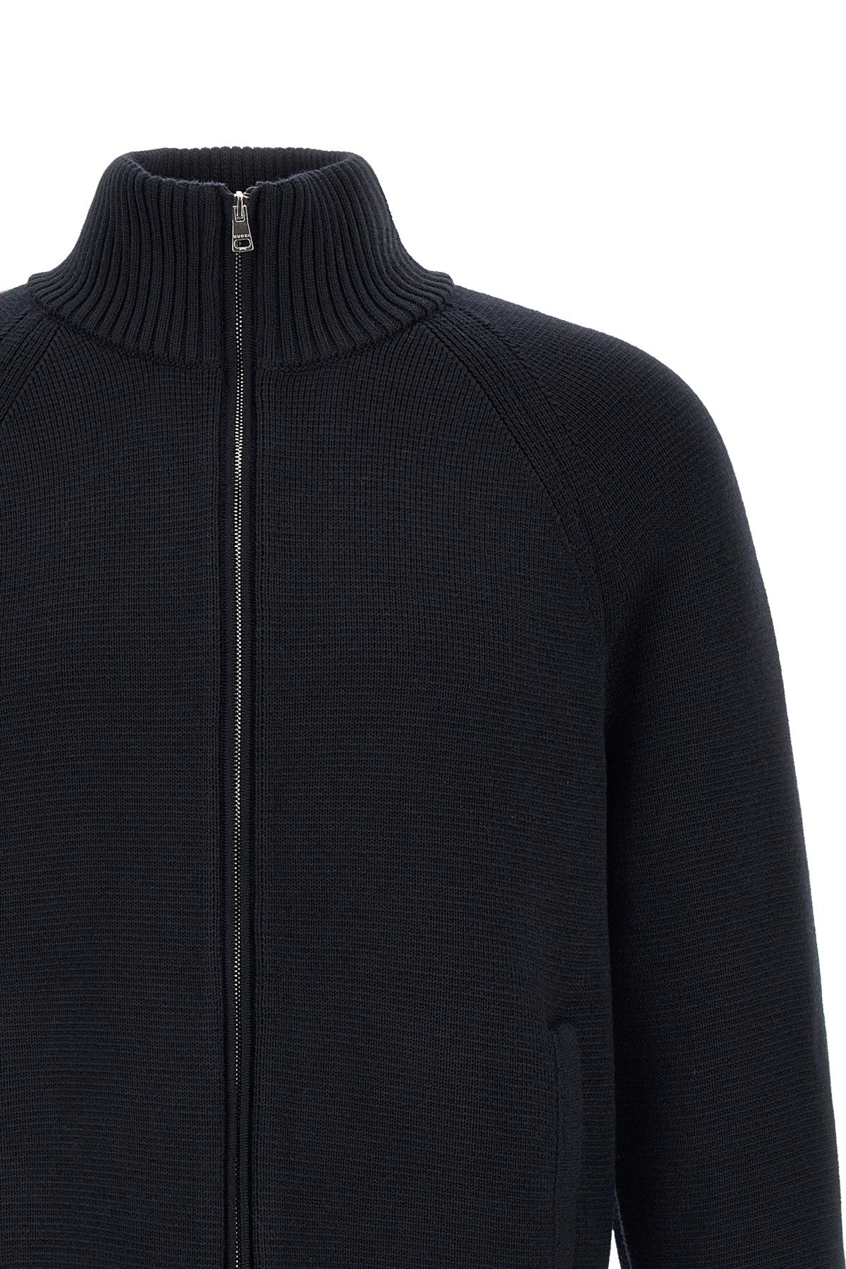 Gucci Men's Web Ribbon Knitted Jacket in Blue