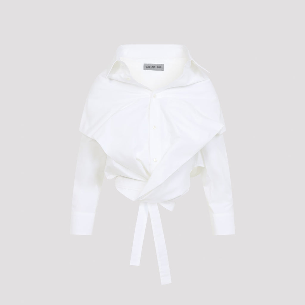 Balenciaga Women's Off Shoulder Cotton Shirt in White - view 1