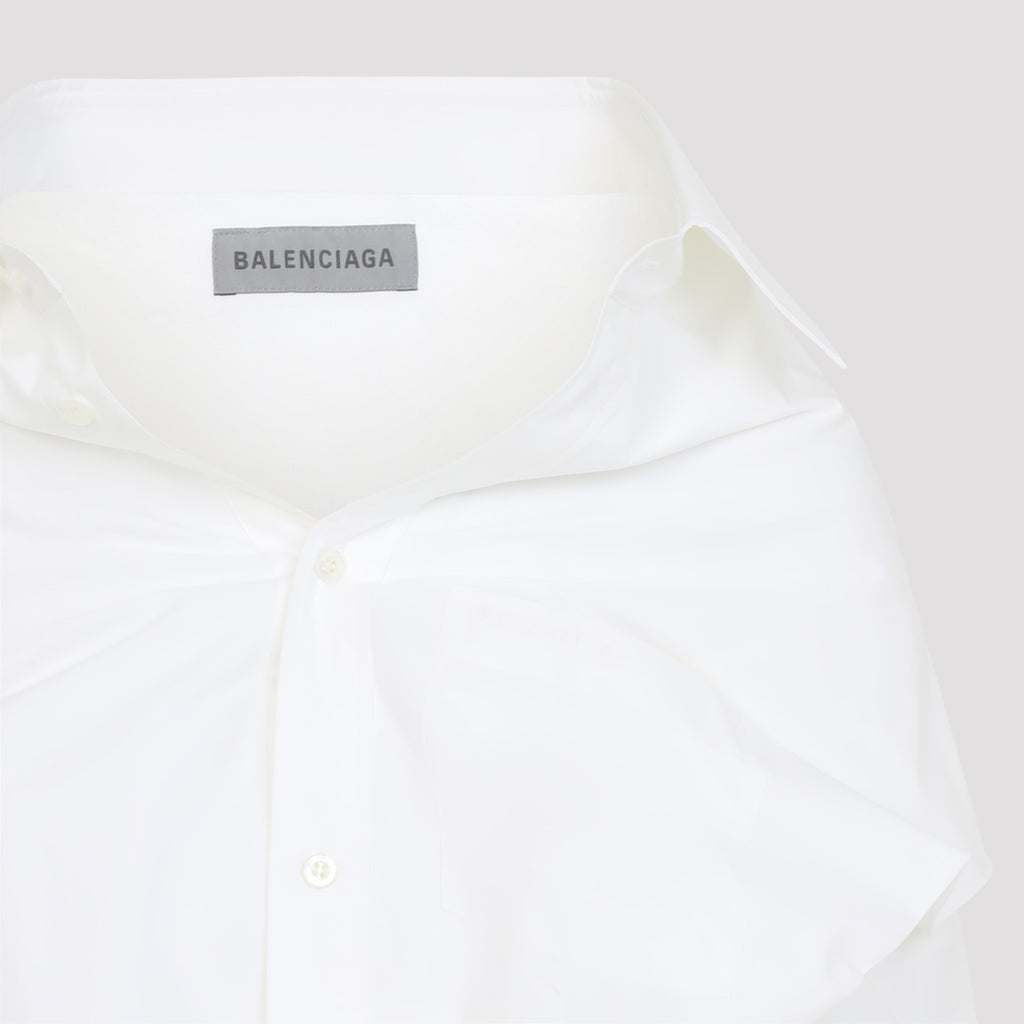 Balenciaga Women's Off Shoulder Cotton Shirt in White - view 5