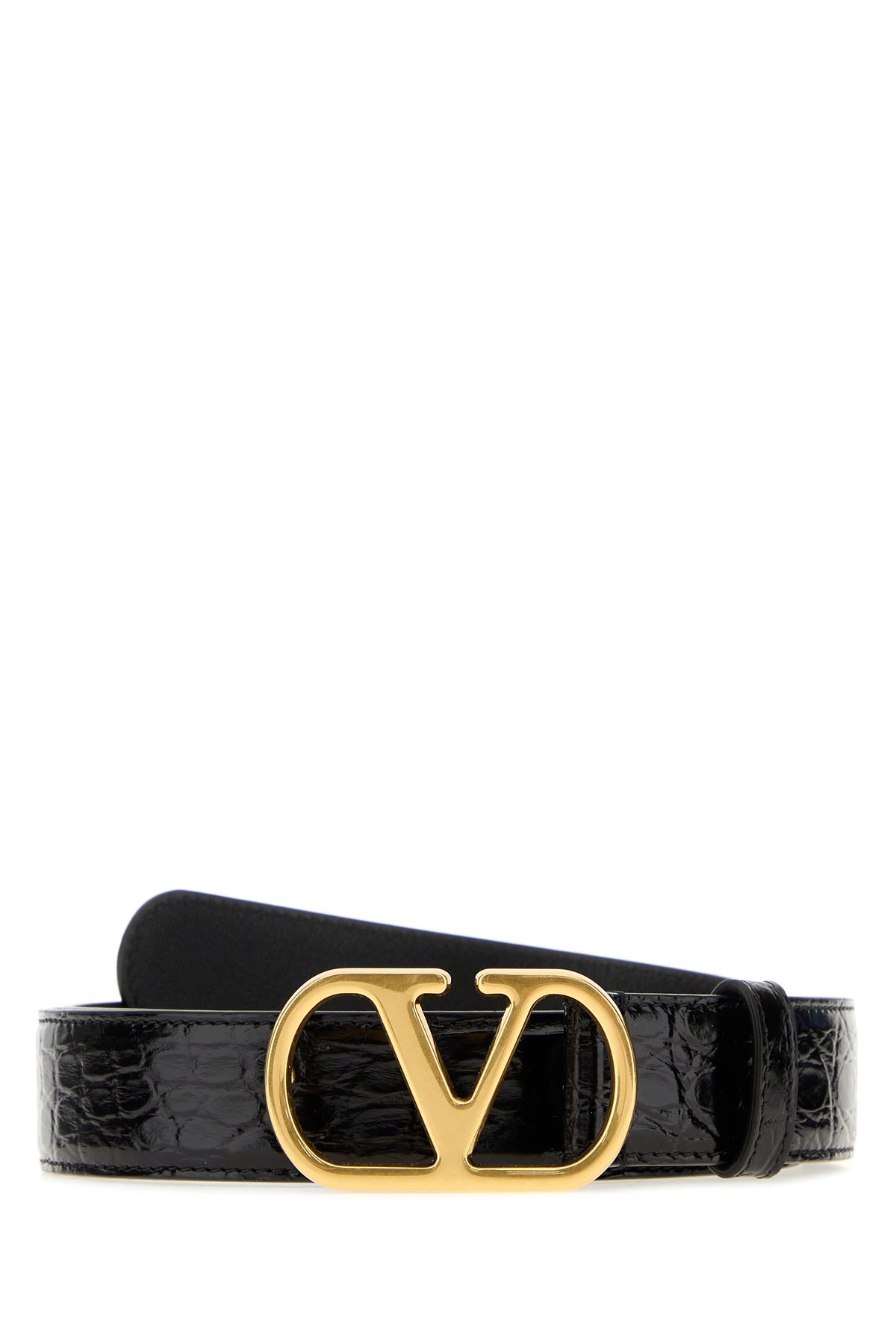 Valentino Garavani Men's Crocodile Leather Belt in Black