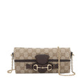 Gucci Women's GG Logo Fabric Horse Clip Chain Wallet in Beige
