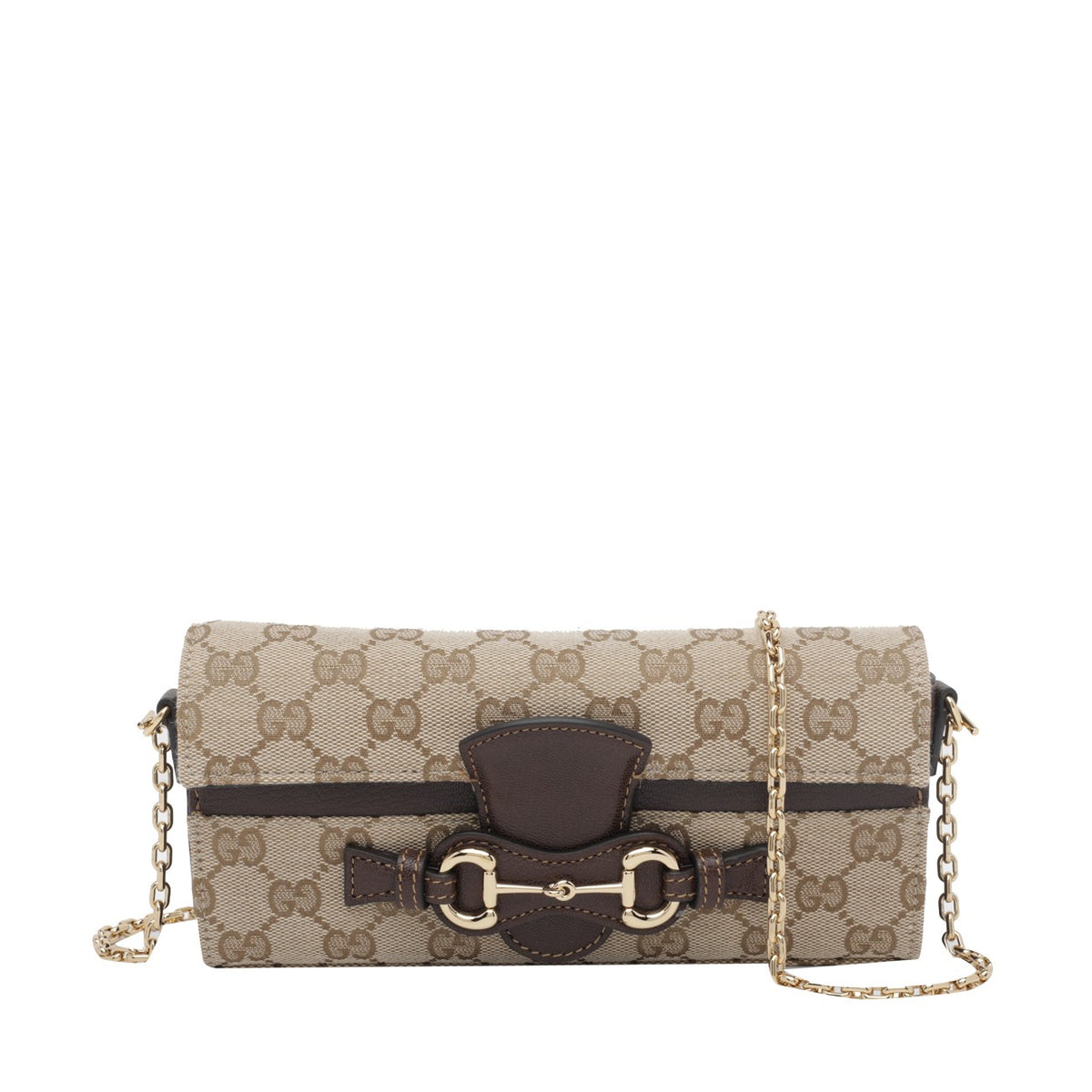 Gucci Women's GG Logo Fabric Horse Clip Chain Wallet in Beige