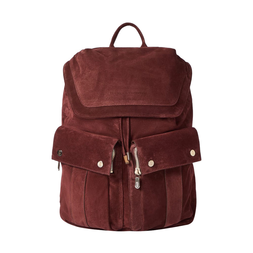 Brunello Cucinelli Men's Suede Leisure Backpack in Burgundy