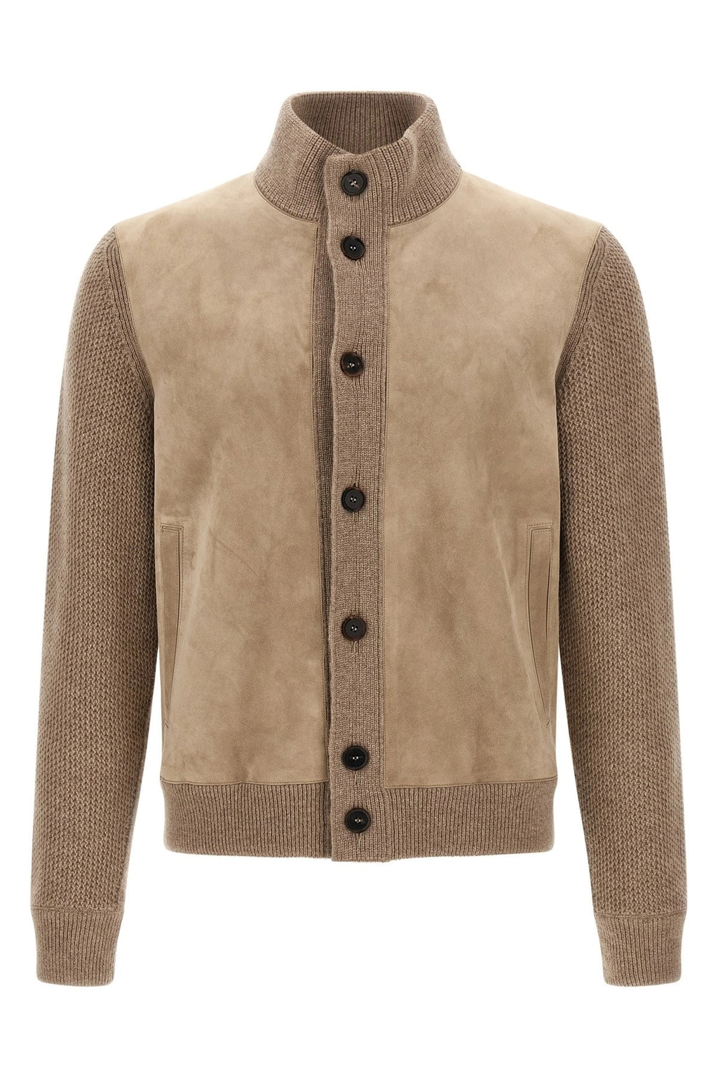 ZEGNA Men's Suede Panel Cardigan in Beige