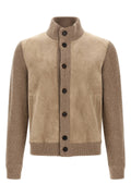 ZEGNA Men's Suede Panel Cardigan in Beige