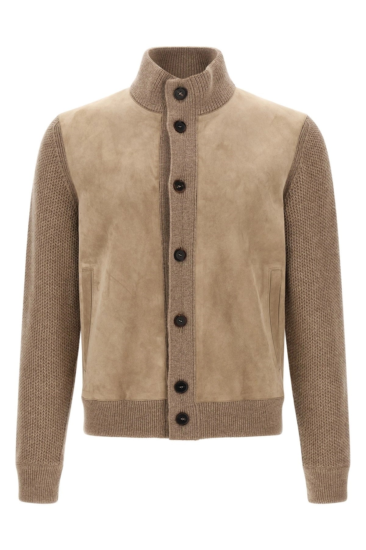 ZEGNA Men's Suede Panel Cardigan in Beige