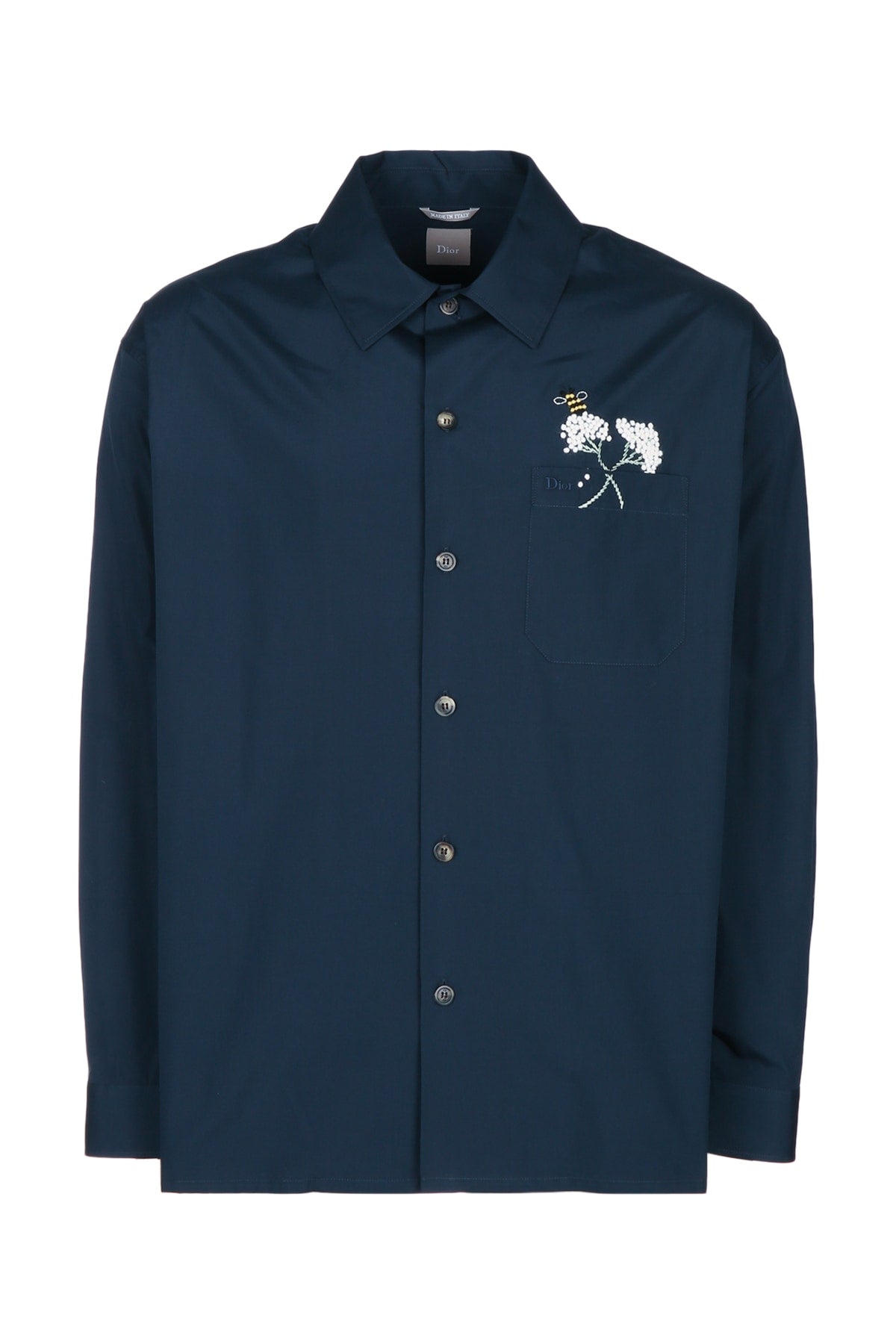 Dior Men's Bee and Lily of the Valley Shirt in Blue Cotton