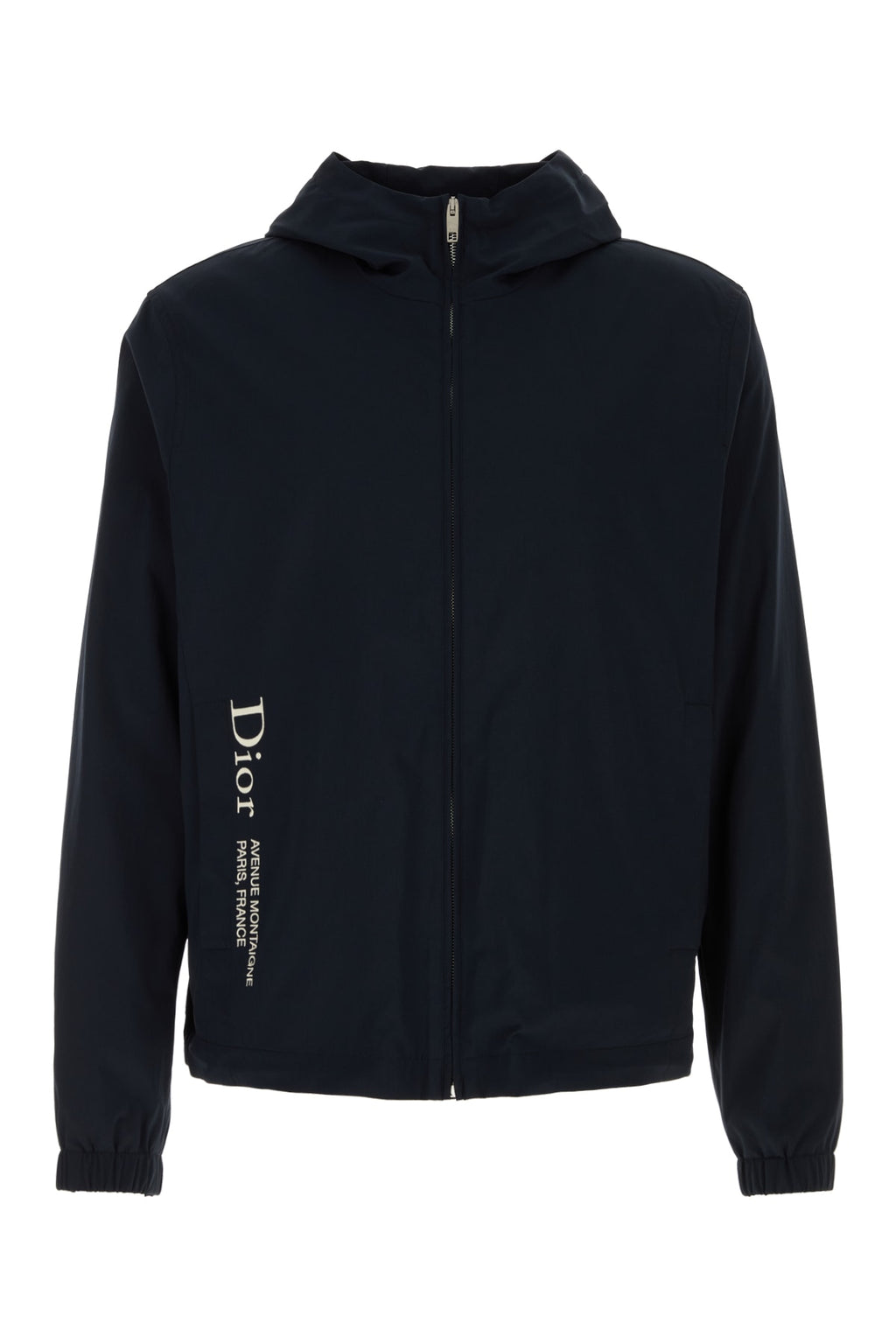 Dior Men's Montaigne Zip Hooded Jacket in Deep Blue Polyester