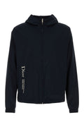 Dior Men's Montaigne Zip Hooded Jacket in Deep Blue Polyester
