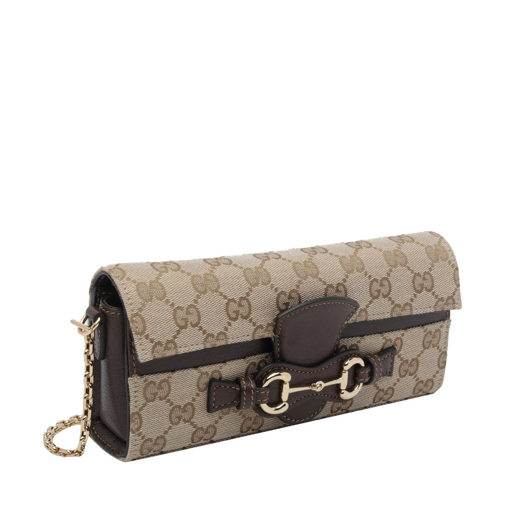 Gucci Women's GG Logo Fabric Horse Clip Chain Wallet in Beige