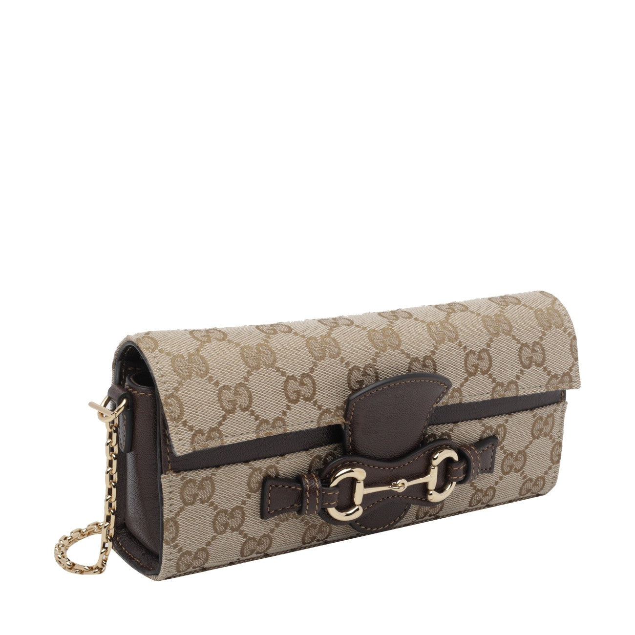 Gucci Women's GG Logo Fabric Horse Clip Chain Wallet in Beige