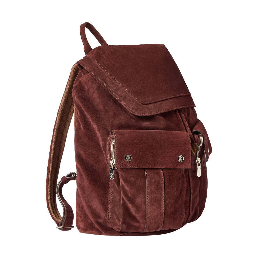 Brunello Cucinelli Men's Suede Leisure Backpack in Burgundy