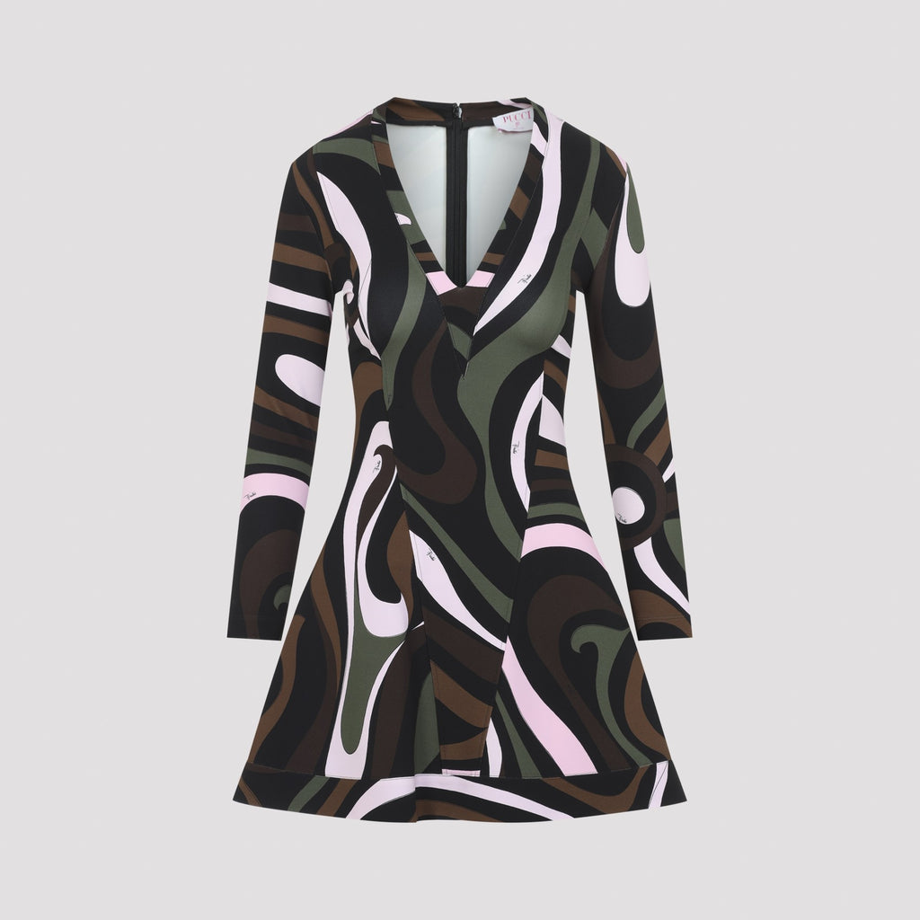 Pucci Women's Viscose Long Sleeve Mini Dress in Khaki Pink