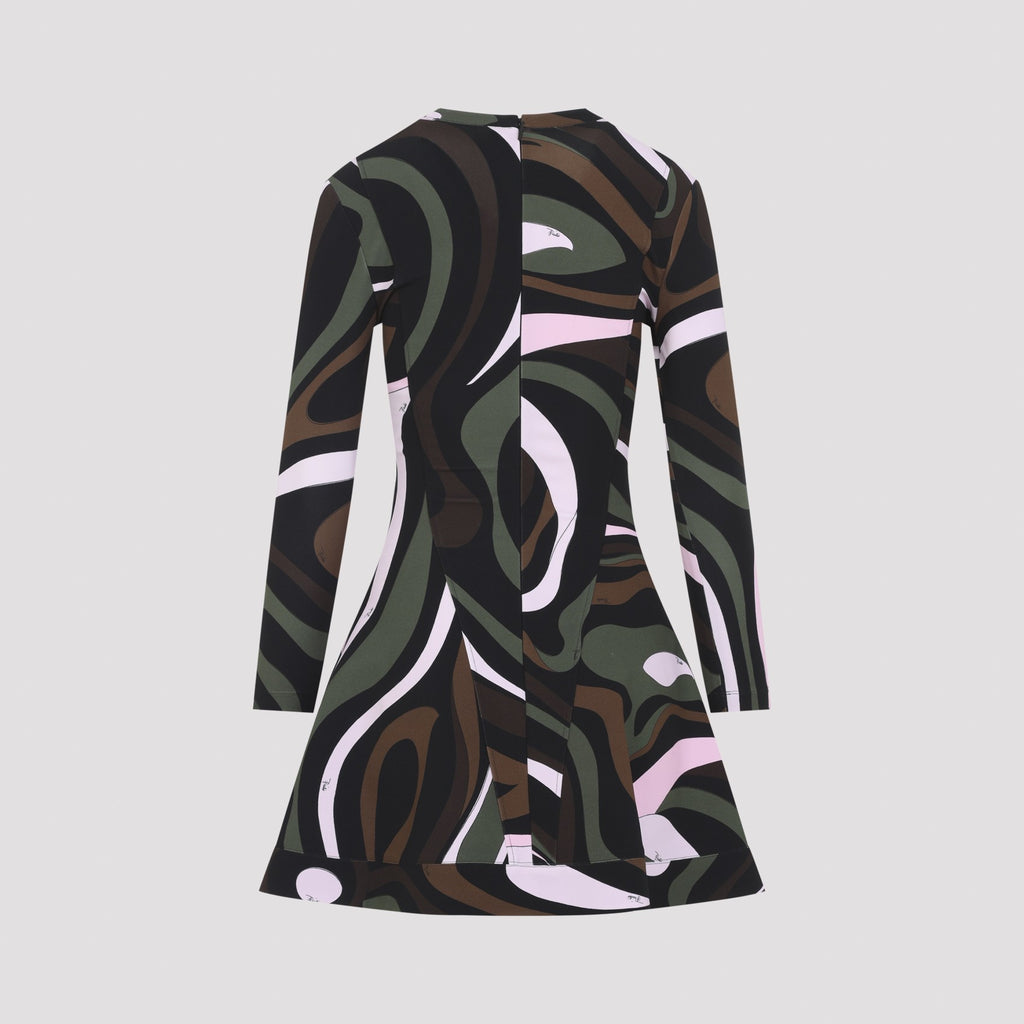 Pucci Women's Viscose Long Sleeve Mini Dress in Khaki Pink