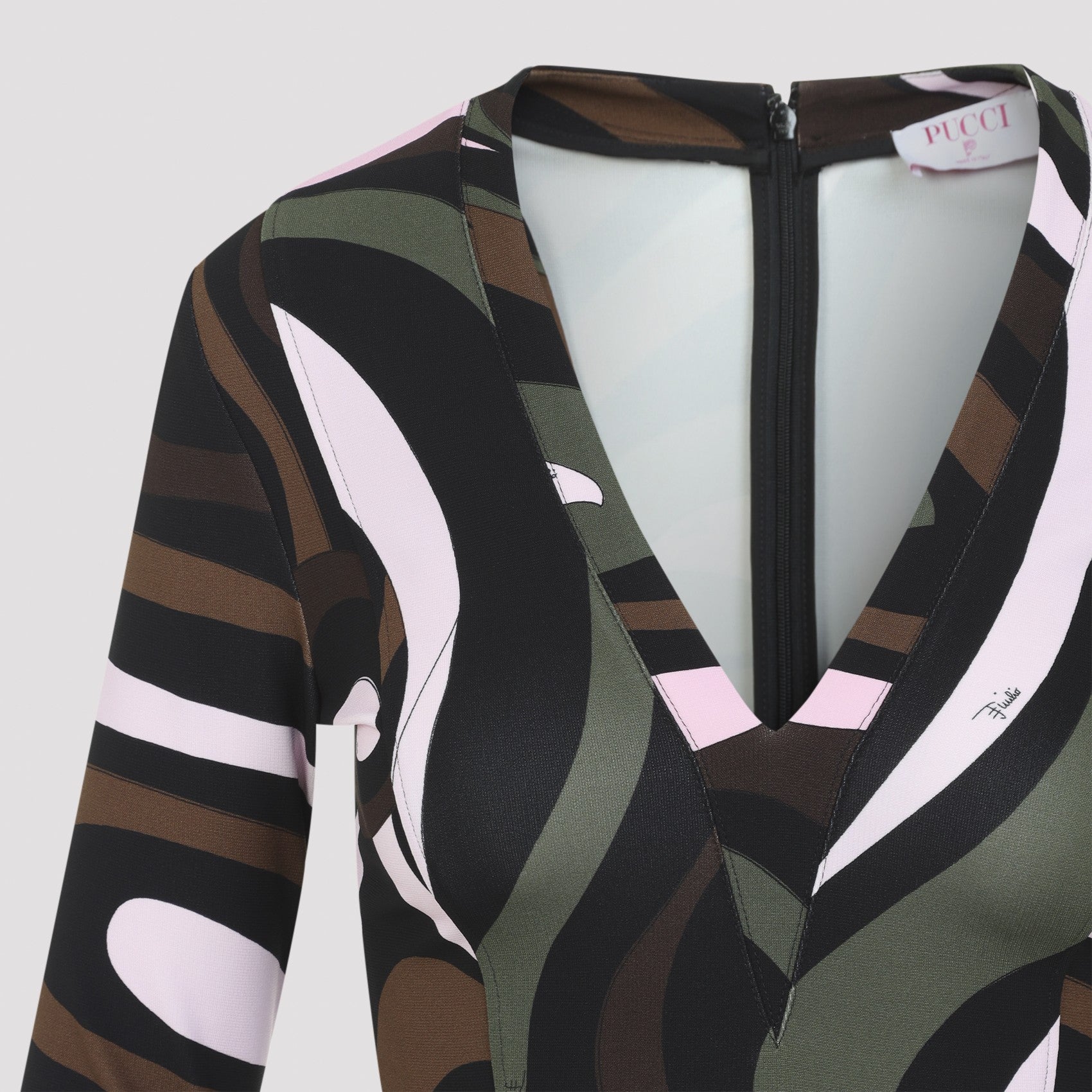 Pucci Women's Viscose Long Sleeve Mini Dress in Khaki Pink