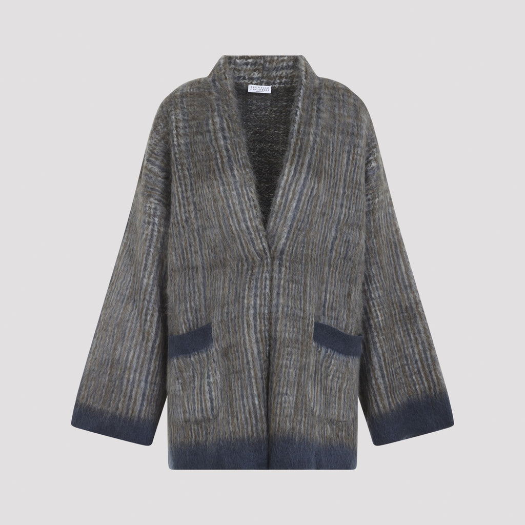 Brunello Cucinelli Women's Mohair Jacquard Cardigan in Grey-Blue