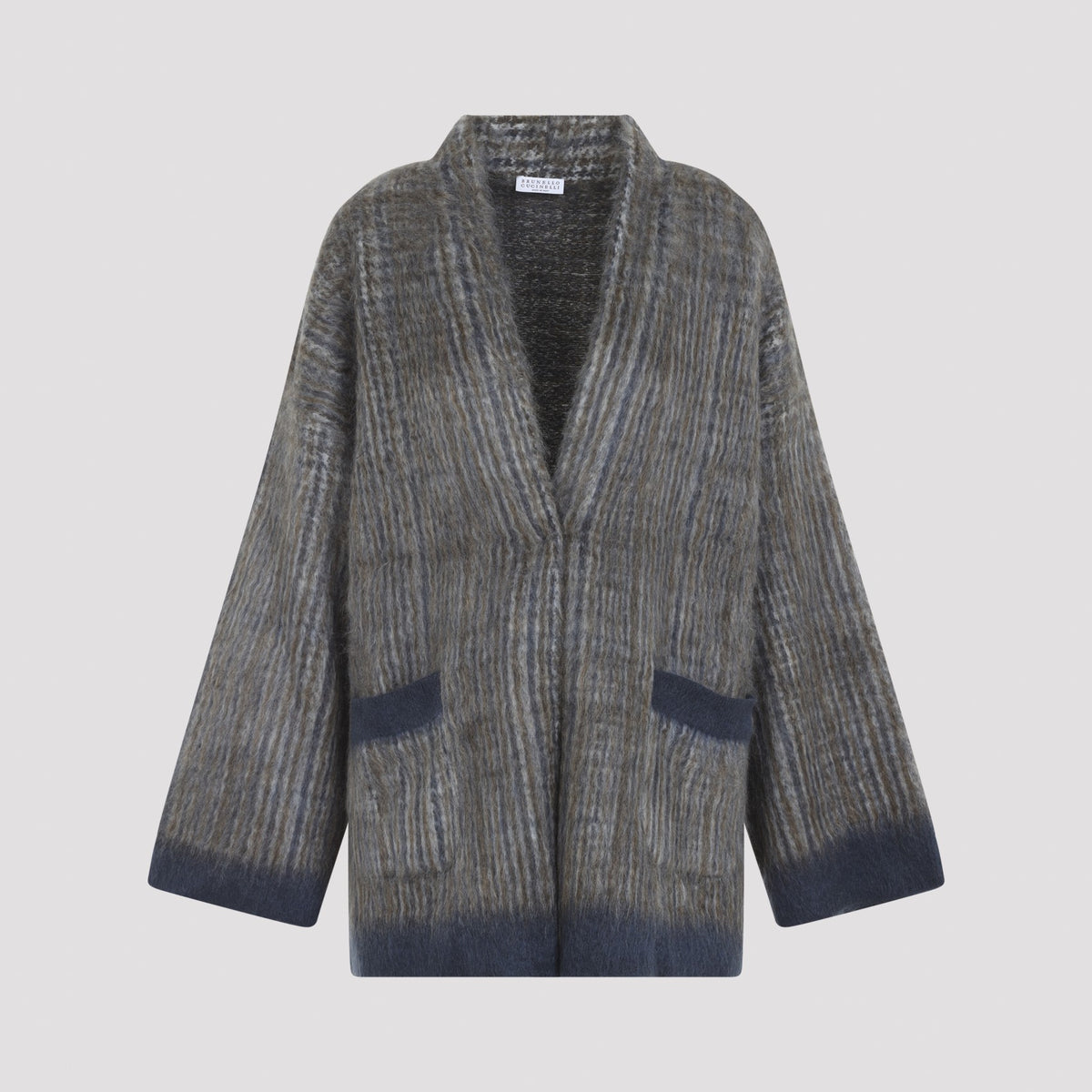 Brunello Cucinelli Women's Mohair Jacquard Cardigan in Grey-Blue