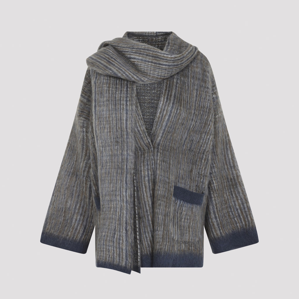 Brunello Cucinelli Women's Mohair Jacquard Cardigan in Grey-Blue