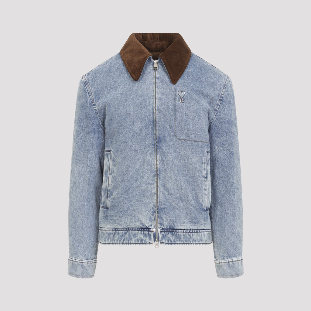Ami Paris Men's Cotton ADC Zipped Jacket in Used Blue