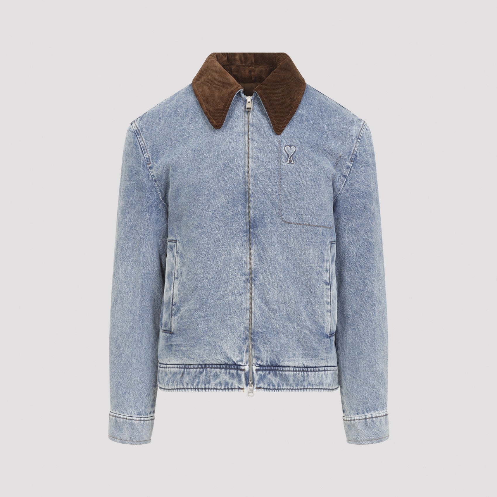Ami Paris Men's Cotton ADC Zipped Jacket in Used Blue