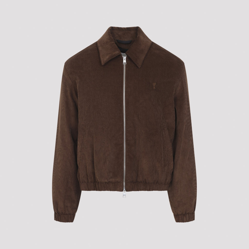 Ami Paris Men's Cotton ADC Zipped Jacket in Chocolate Brown