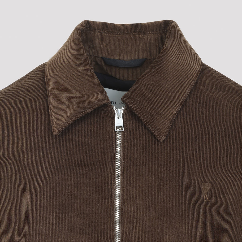 Ami Paris Men's Cotton ADC Zipped Jacket in Chocolate Brown