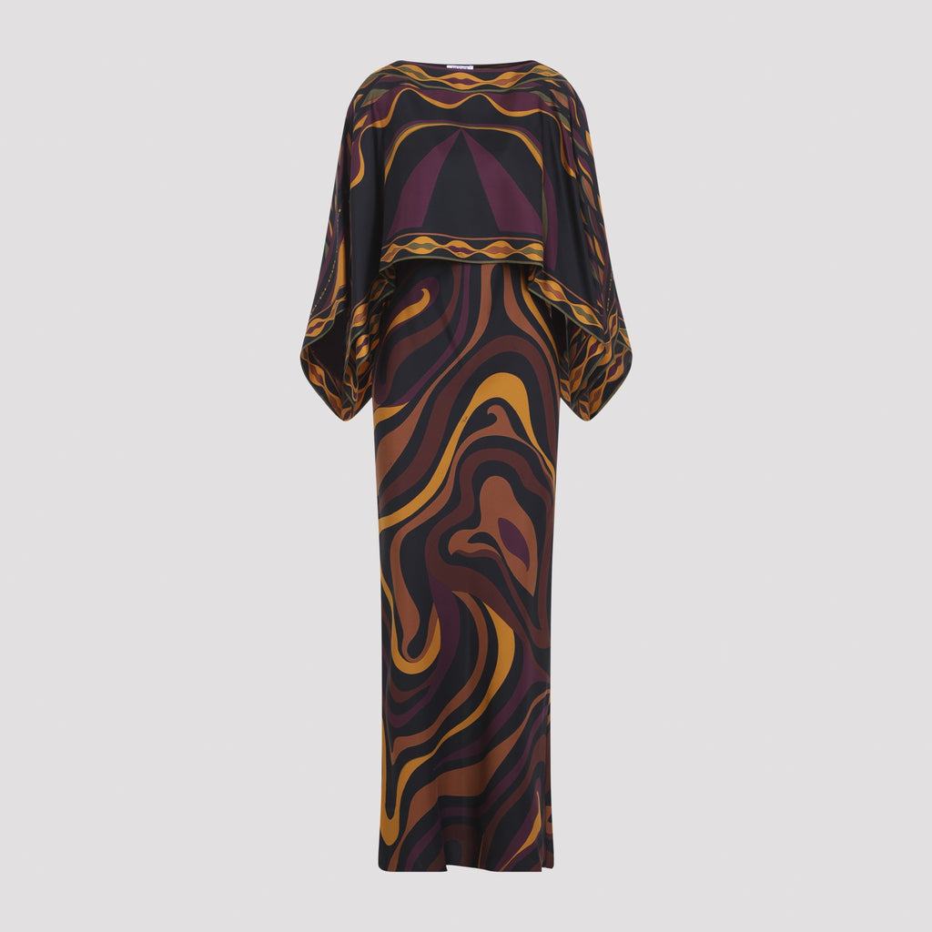 Pucci Women's Silk Long Dress in Bordeaux Gold
